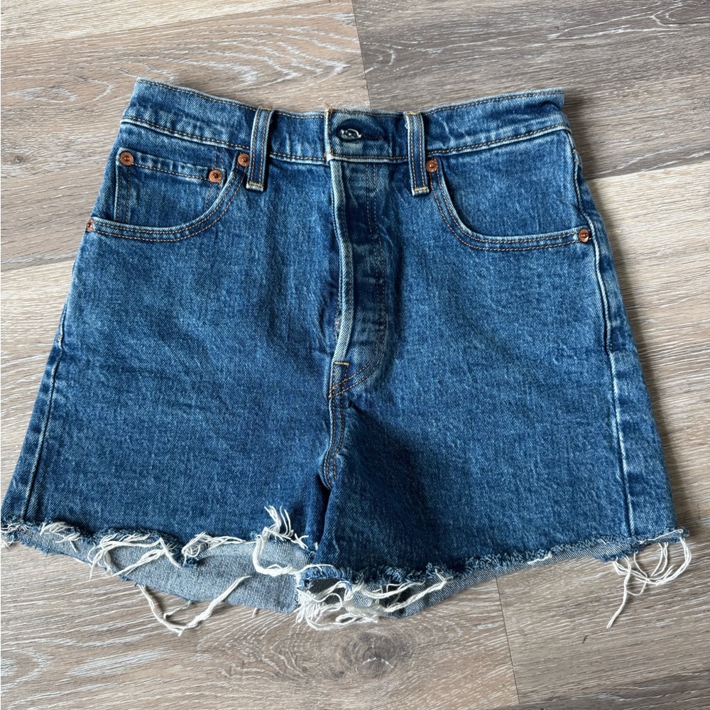 Denim High-Waisted Distressed Shorts